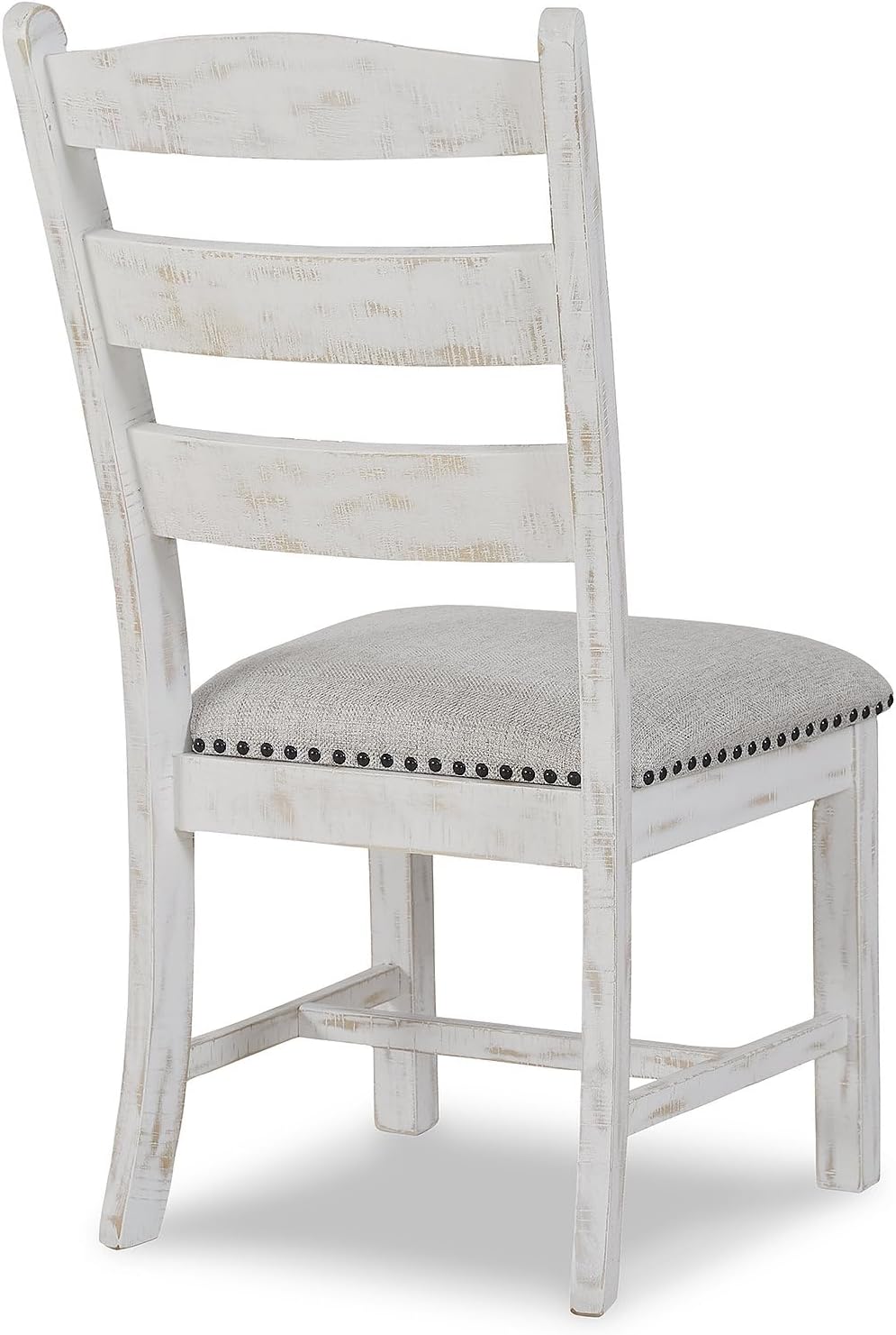 Signature Design by Ashley Valebeck Farmhouse Cushioned Dining Chair, 2 Count, Nailhead Trim, Fabric Upholstery, Solid Wood, 39" Seat Height, Whitewash