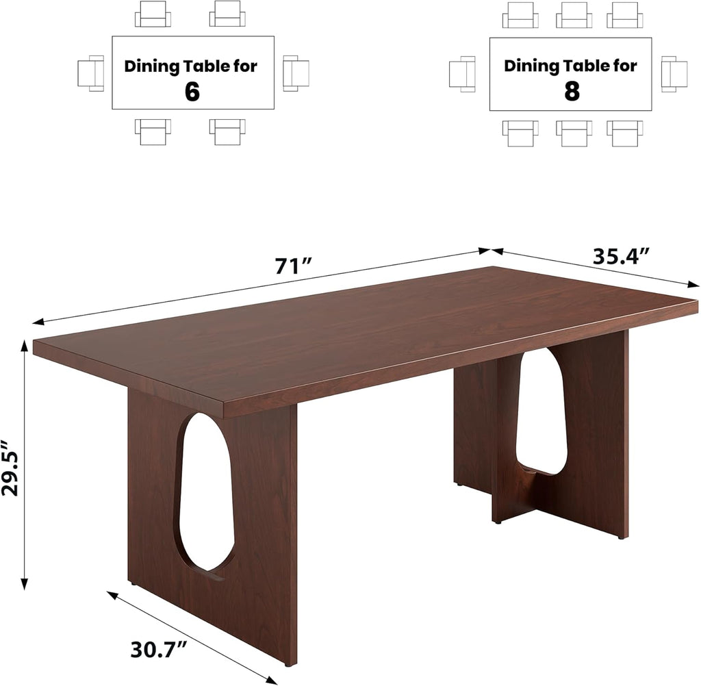 GarveeHome Dining Table for 6-8 People - 71" Modern Long Kitchen Table with Large Tabletop & Heavy Duty Pedestal Legs, Dinner Table for Kitchen, Conference Room, Home, Walnut