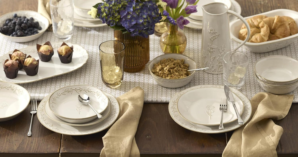 Lenox Dinnerware Set, Homespun 16-Piece Set, Service For 4, Stoneware Material, Dishwasher & Microwave Safe, Home And Kitchen, Dishes, Kitchen And Dining, Plates And Bowls Sets (White, 16 Pieces)