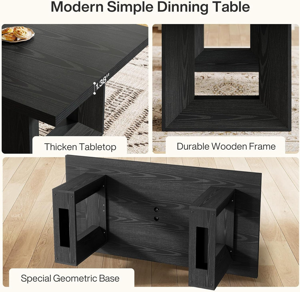 Tribesigns Farmhouse Dining Table, 63-Inch Rectangular Kitchen Table with Strong Geometric Frame for Kitchen & Dining & Living Room (Black)