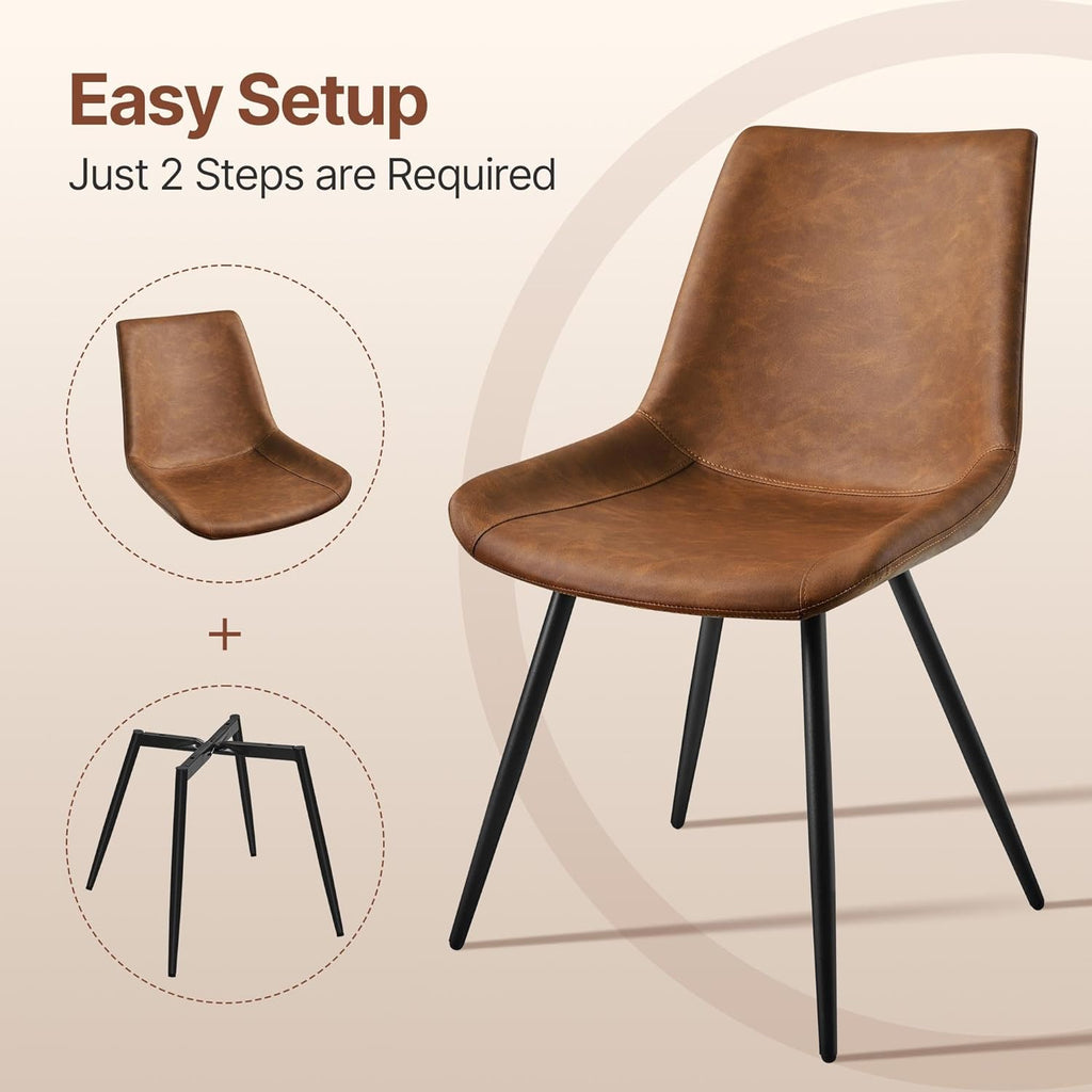 Yaheetech Dining Room Chairs Set of 4 Mid Century Modern Kitchen Chairs with Upholstered Faux Leather and Metal Legs for Dining Room, Living Room, Brown