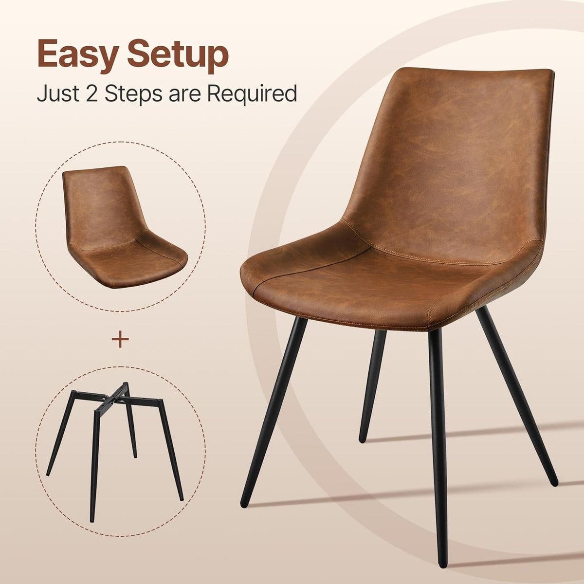 Yaheetech Dining Room Chairs Set of 4 Mid Century Modern Kitchen Chairs with Upholstered Faux Leather and Metal Legs for Dining Room, Living Room, Brown