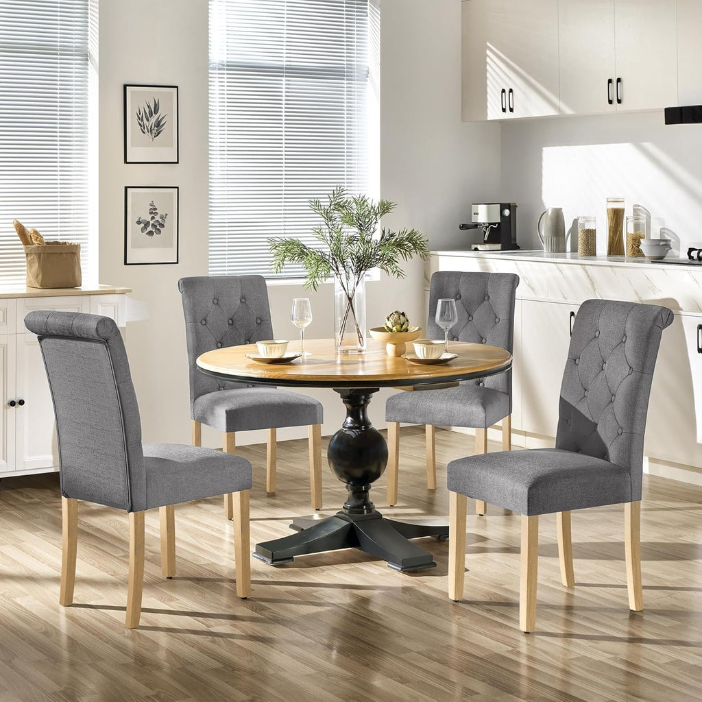 Yaheetech Dining Chairs Set of 4 Fabric Upholstered Button Tufted Kitchen Chairs with Solid Wood Legs for Home, Restaurant, Dining Room, Dark Gray