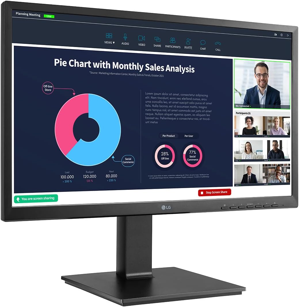 LG Electronics LG 24BP75CP-B 24 Inch Professional PC Screen - IPS Panel FHD (1920x1080), 5ms GtG 75Hz, Stand with Multiple Settings, Speakers, Webcam (2MP) and Built-in Microphone, USB-C (65W)