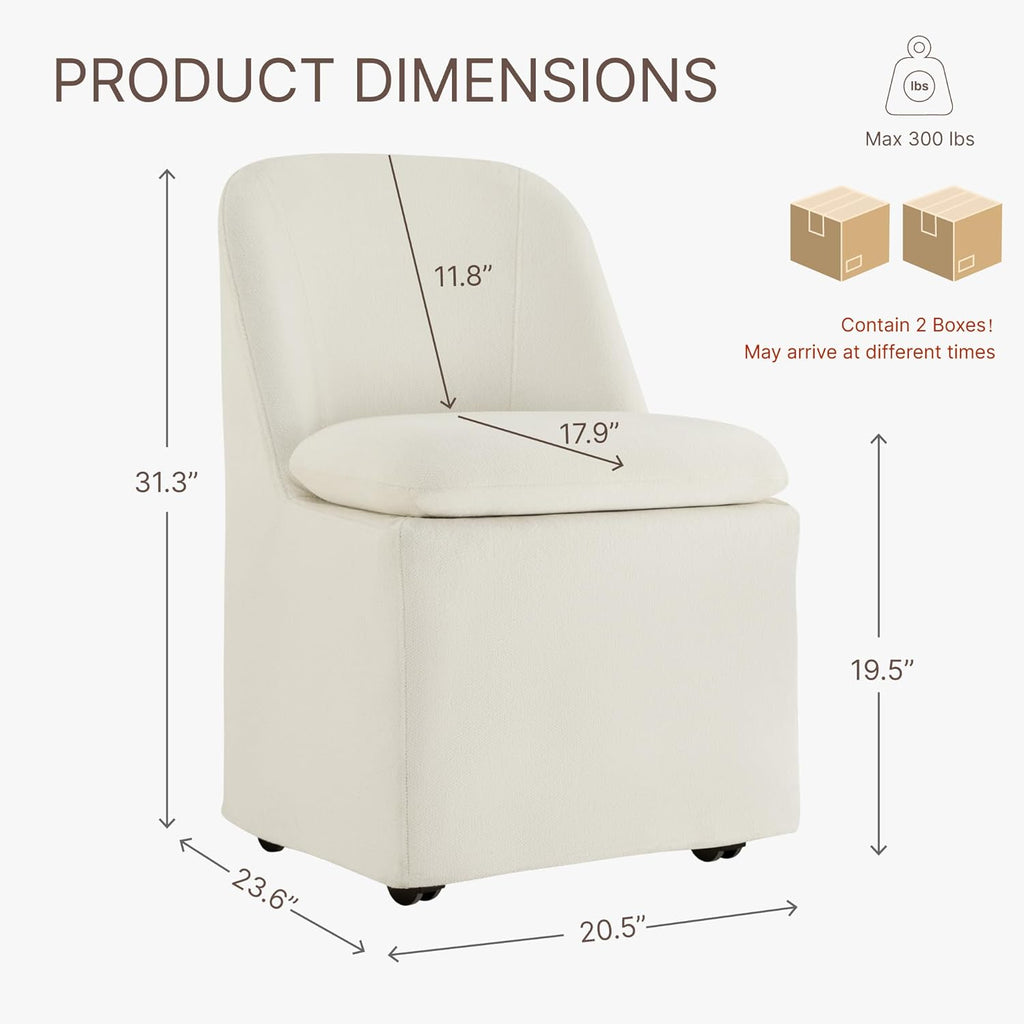 KISLOT Upholstered Dining Chairs Set of 4 with Hidden Casters, Modern Kitchen Chairs with Removable Washable Cover, Padded Dining Room Chairs with Chenille Velvet Fabric & Metal Frame, Beige