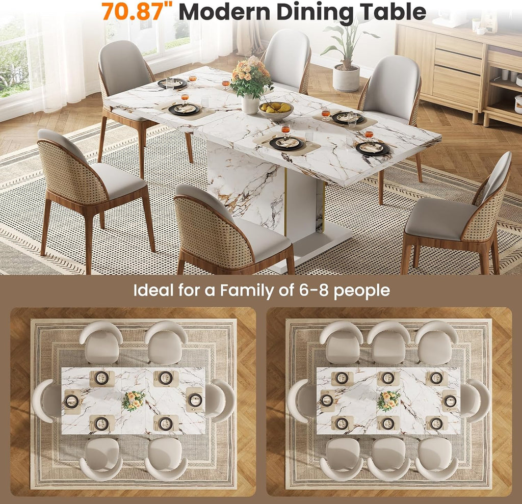 HOMISSUE 70" Faux Marble Dinner Table .Rectangle Modern White Dining Table for 6-8 People .Large Kitchen Furniture Table with Sturdy Base for Dining Room, Living Room, White
