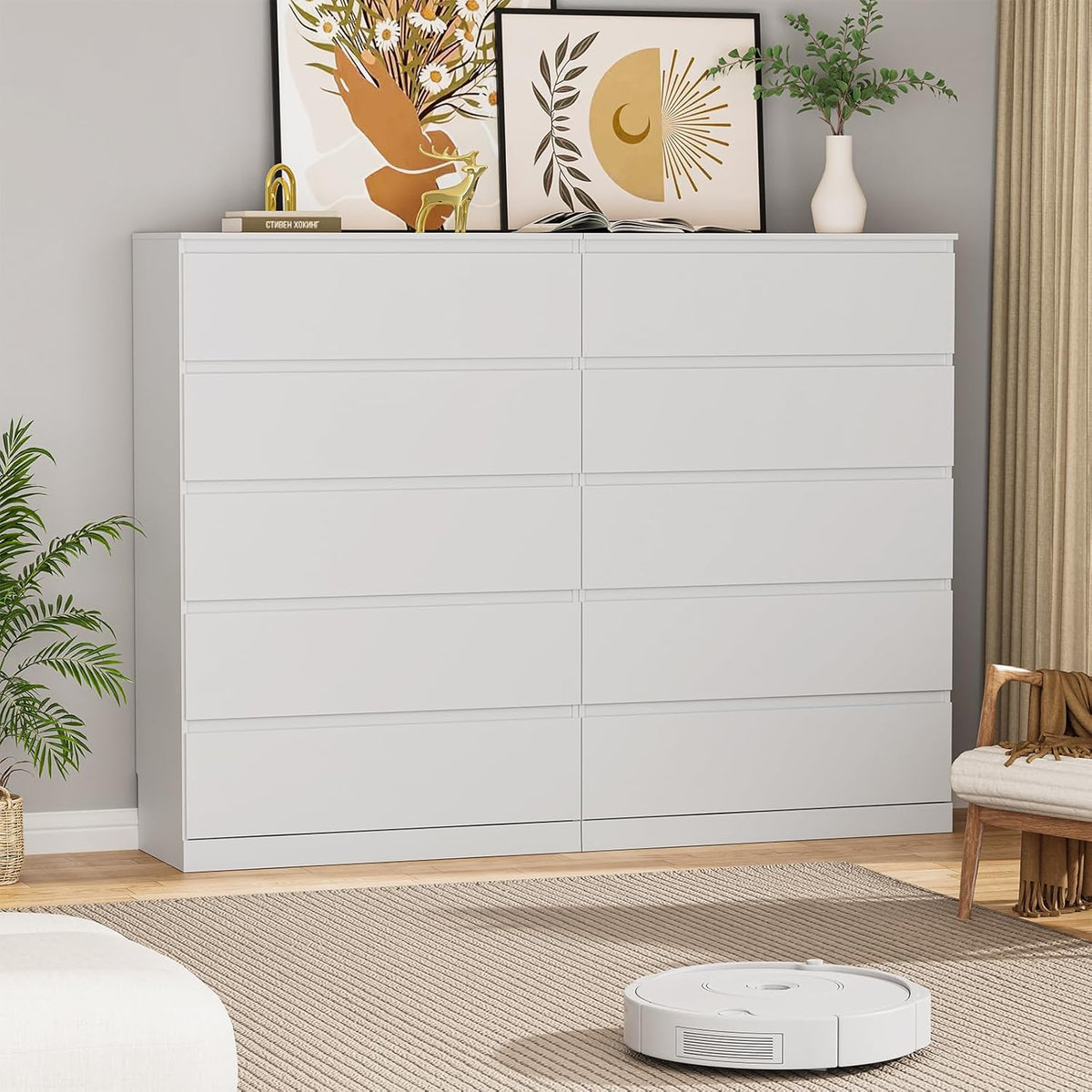Dresser for Bedroom with 6 Drawers, 38.5" H Modern Chest of Drawers with Hidden Drawer, Wood Storage Dresser, Storage Organizer for Living Room, Closet, Hallway, White