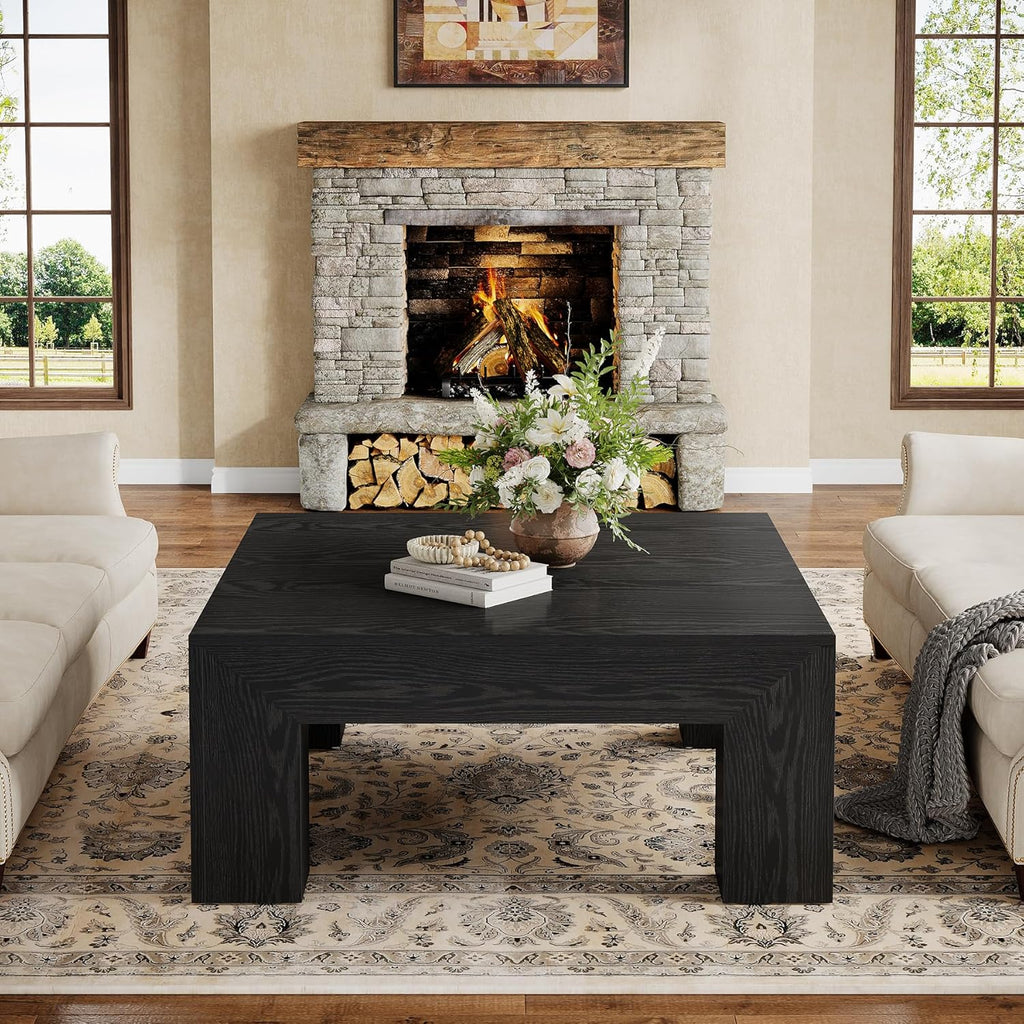 Tribesigns 39.4-Inch Square Coffee Table for Living Room, Farmhouse Accent Center Cocktail Table with Sturdy Wooden Legs, Easy Assembly, MDF, Black