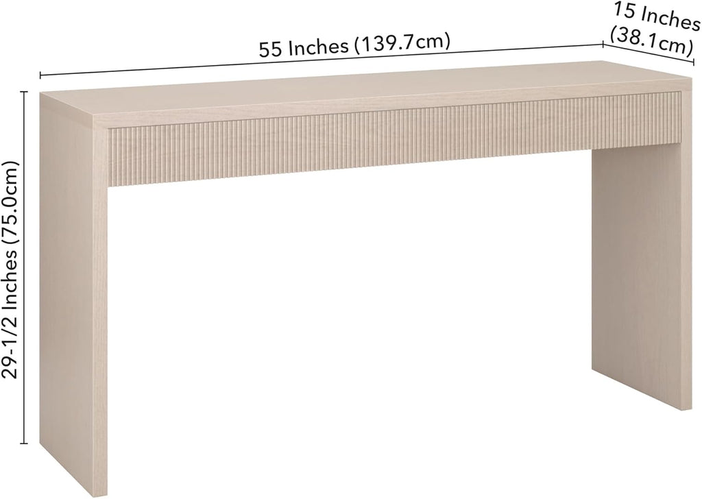 Henn&Hart 55" Rectangular Fluted Console Table, Ribbed Entryway Table, Sofa Table for Entryway, Living Room, Couch, Hallway, or Office, Beech White