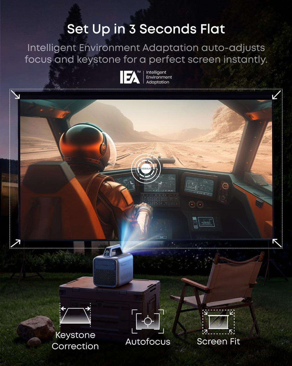 NEBULA Mars 3 Outdoor Portable Projector, 1000 ANSI Lumens, AI-Powered Image, Built-In Battery with 5 Hour Playtime, Android TV, 200 Inch Home Theater, for Backyard, Office and Business, and Camping