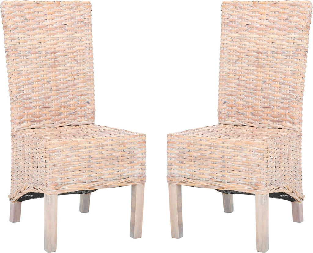 SAFAVIEH Furniture - Pembrooke Side Chair Set of 2-20' Seat Height - White-Washed - Mango Wood - Coastal Rattan Design - Ideal for Dining Room - Fully Assembled (FOX6520C-SET2)