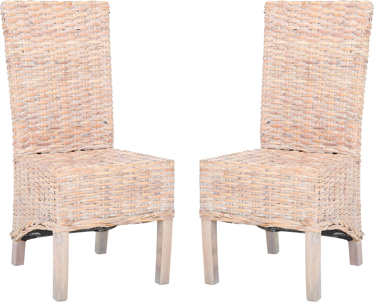SAFAVIEH Furniture - Pembrooke Side Chair Set of 2-20' Seat Height - White-Washed - Mango Wood - Coastal Rattan Design - Ideal for Dining Room - Fully Assembled (FOX6520C-SET2)