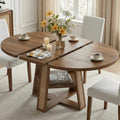 LIKIMIO 43"-59" Extendable Round Dining Table for 4-8, Oval Dining Room Table with Removable Leaves Space Saving, Wood Base Kitchen Table with Storage Shelf for Living Room, Walnut