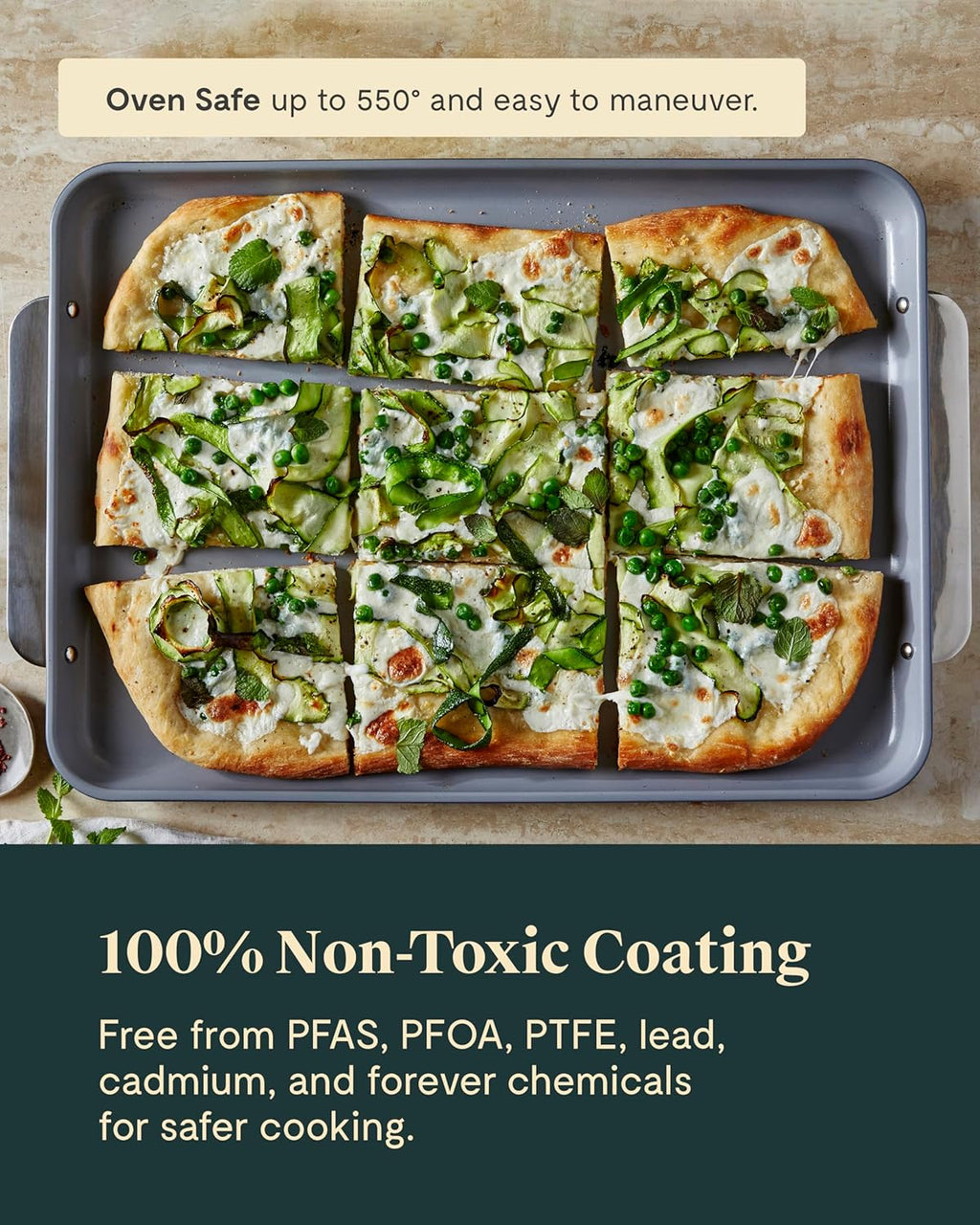 Caraway Non-Stick Ceramic Baking Sheet Trio - Naturally Slick Ceramic Coating - Non-Toxic, PTFE & PFOA Free - 18 x 13" Large, 15 x 10" Medium, & 9" x 13" Small - Cream