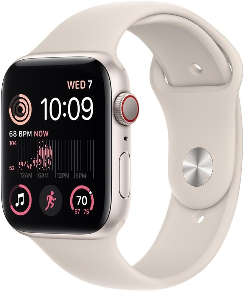 Apple Watch SE (2nd Gen) (GPS + Cellular, 40mm) - Starlight Aluminum Case with Starlight Sport Band, S/M (Renewed)