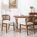 Christopher Knight Home Cayde Upholstered Dining Chairs Set of 2, Kitchen Side Chair with Cane Backrest, Rubberwood Dining Room Chair, Extra Seat for Living Room, Walnut+Beige