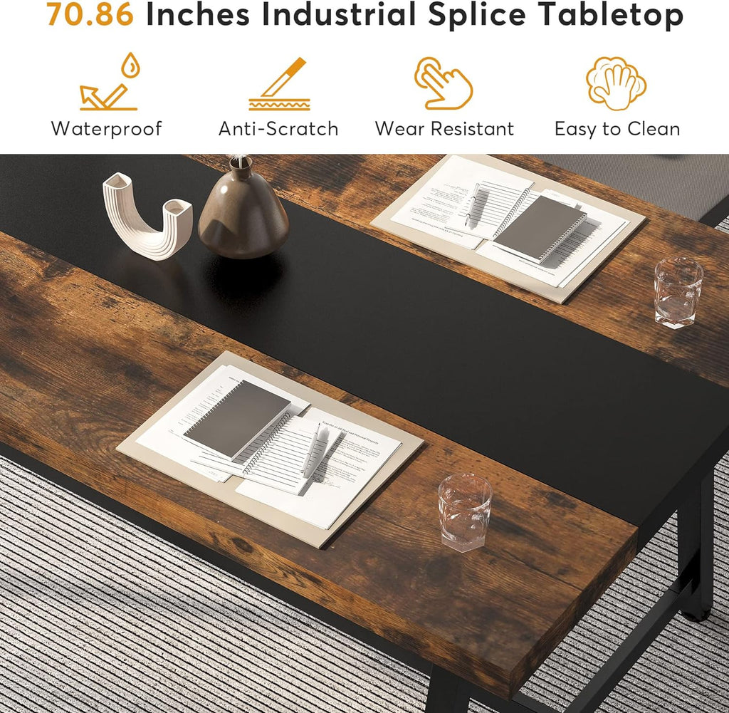 Tribesigns Dining Table for 8 People, 70.87-inch Rectangular Wood Kitchen Table with Strong Metal Frame, Industrial Large Long Dining Room Table for Big Family (Rustic Brown)