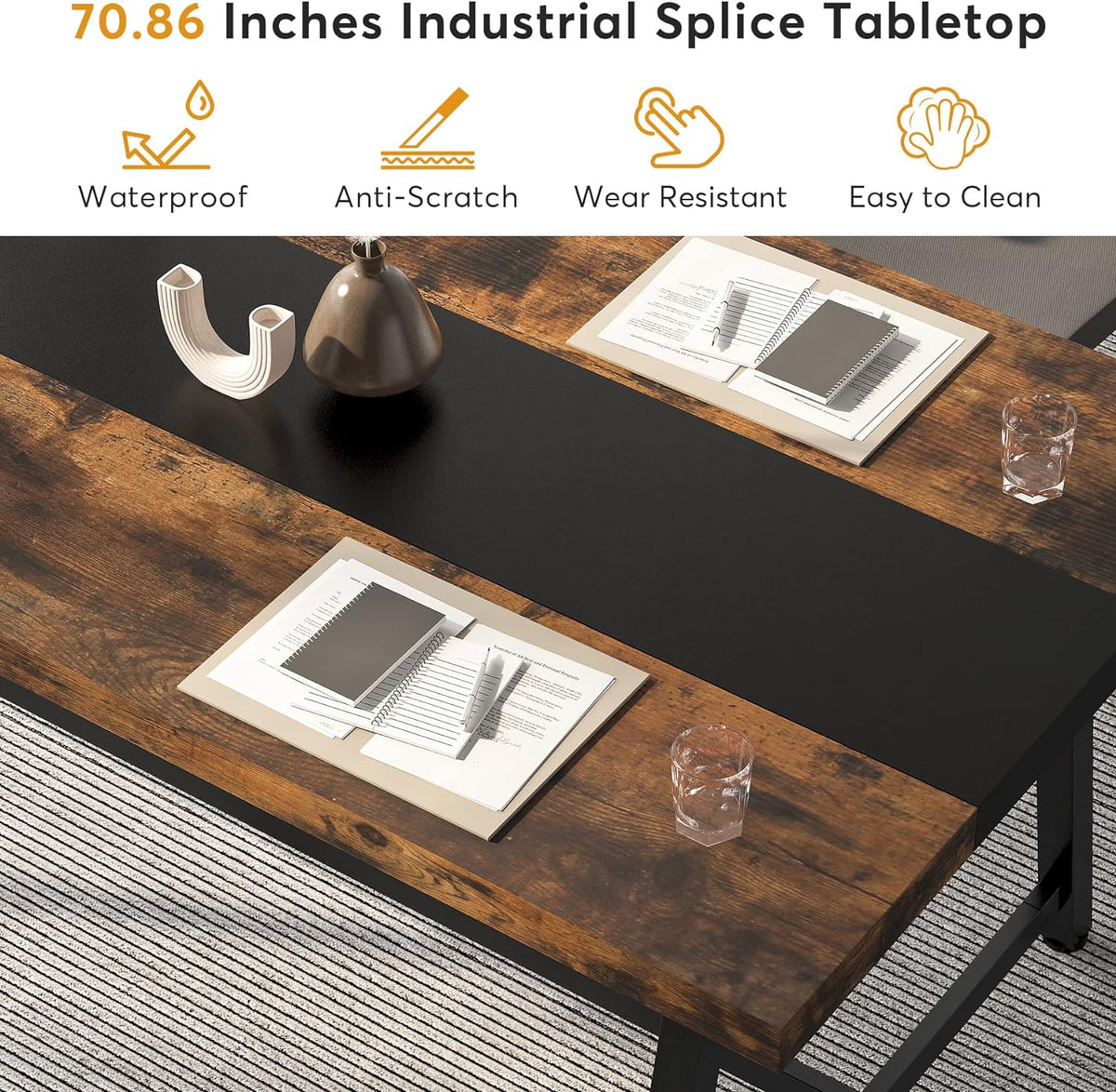 Tribesigns Dining Table for 8 People, 70.87-inch Rectangular Wood Kitchen Table with Strong Metal Frame, Industrial Large Long Dining Room Table for Big Family (Rustic Brown)