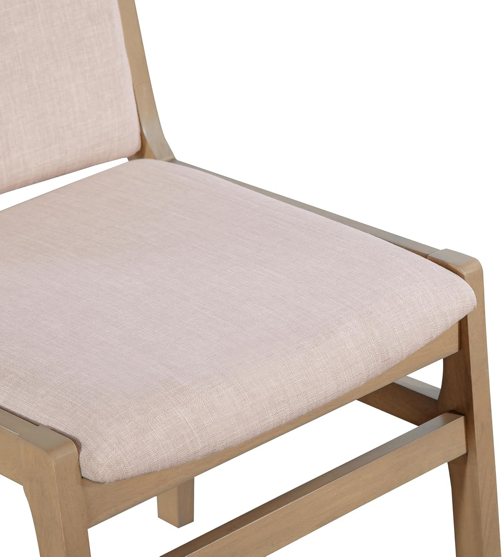 Christopher Knight Home Dean Rubber Wood Dining Chairs Set of 6, Modern Upholstered Dining Chairs, Armless Kitchen Chairs, Dining Room Living Room Accent Chair for Extra Seat, Light Natural+Beige