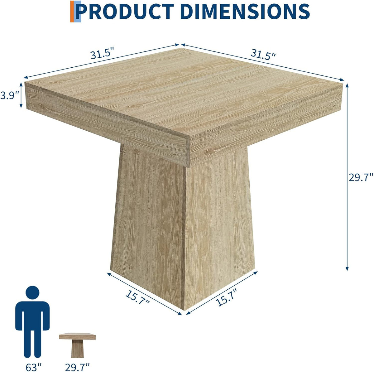 Garvee Square Dining Table for 4, 31.5'' Modern Wood Farmhouse Kitchen Table with Pedestal Base, Small Dining Tables for Kitchen, Living Room, Cafe, Apartment, Small Spaces, Natural Wood