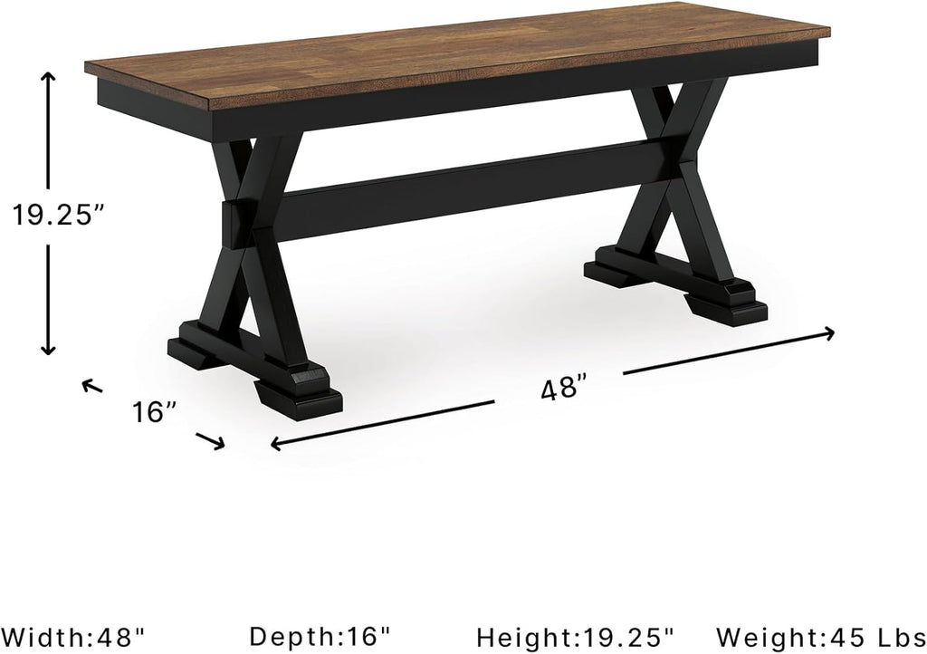 Signature Design by Ashley Wildenauer Farmhouse 50" Dining Bench, Dark Brown & Black