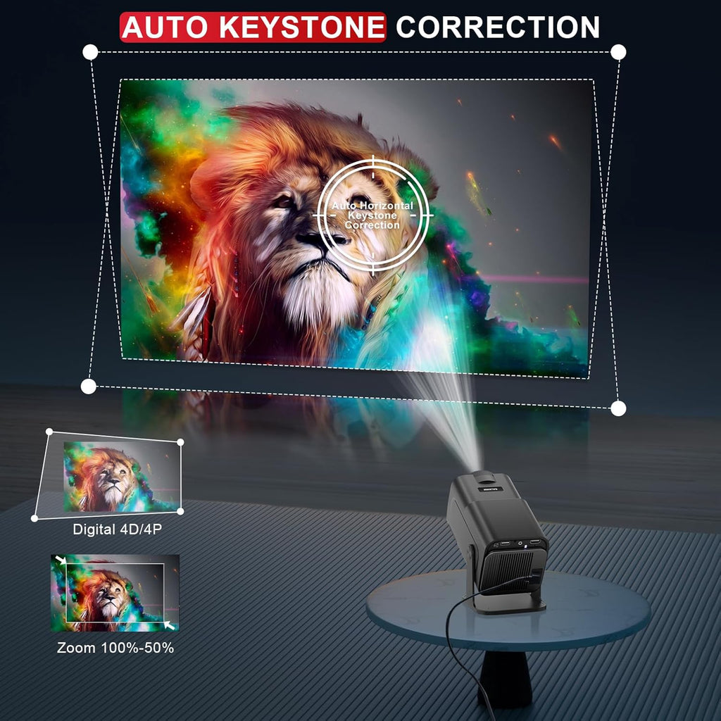 Smart Projector with Wifi and Bluetooth 5.4 - Portable Mini Movie Projectors for Outdoor/Bedroom, 1080P Native Proyector 4K Compatible with Netflix, YouTube, PrimeVideo, Auto Keystone & Built-in Apps