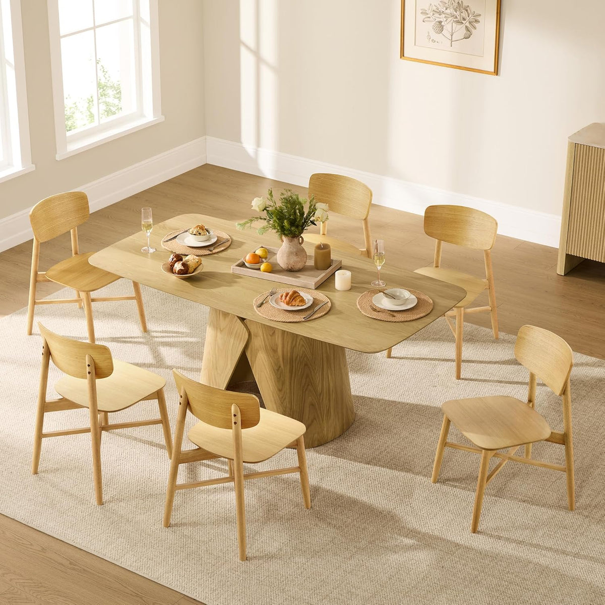 CHITA Wooden Dining Chairs Set of 4, Mid Century Modern Dining Room Chair, Natural Solid Wood Frame Kitchen Chairs, for Dining Room, Kitchen, Living Room (Solid Wood Seat, Oak)