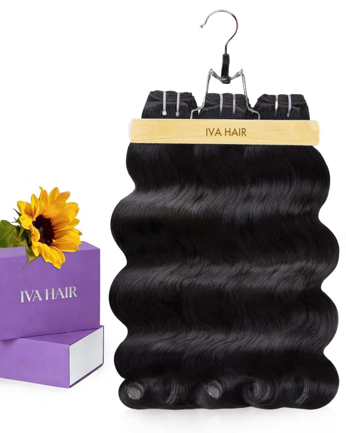 IVA 16A Body Wave Bundles Human Hair, 100% Raw Human Hair Bundles 20 22 24 Inch, Triple Lifespan, No Tangle No Shedding, Repeated Washes Maintain Silky Texture