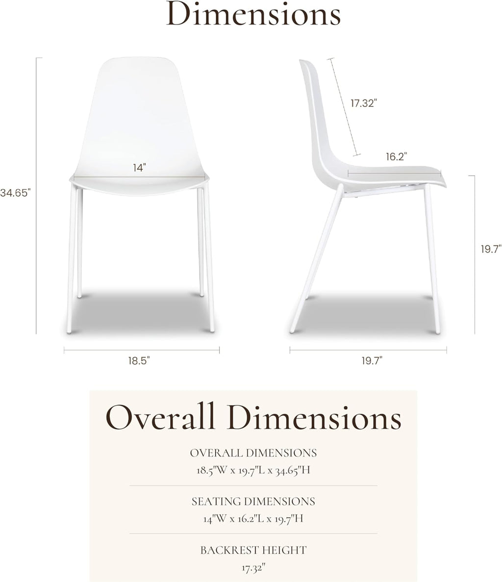 POLY & BARK Isla Modern Dining Chairs Set of 4 – Mid Century Modern Plastic Dining Chair with Metal Legs – Kitchen & Dining Room Chairs – Indoor/Outdoor – White