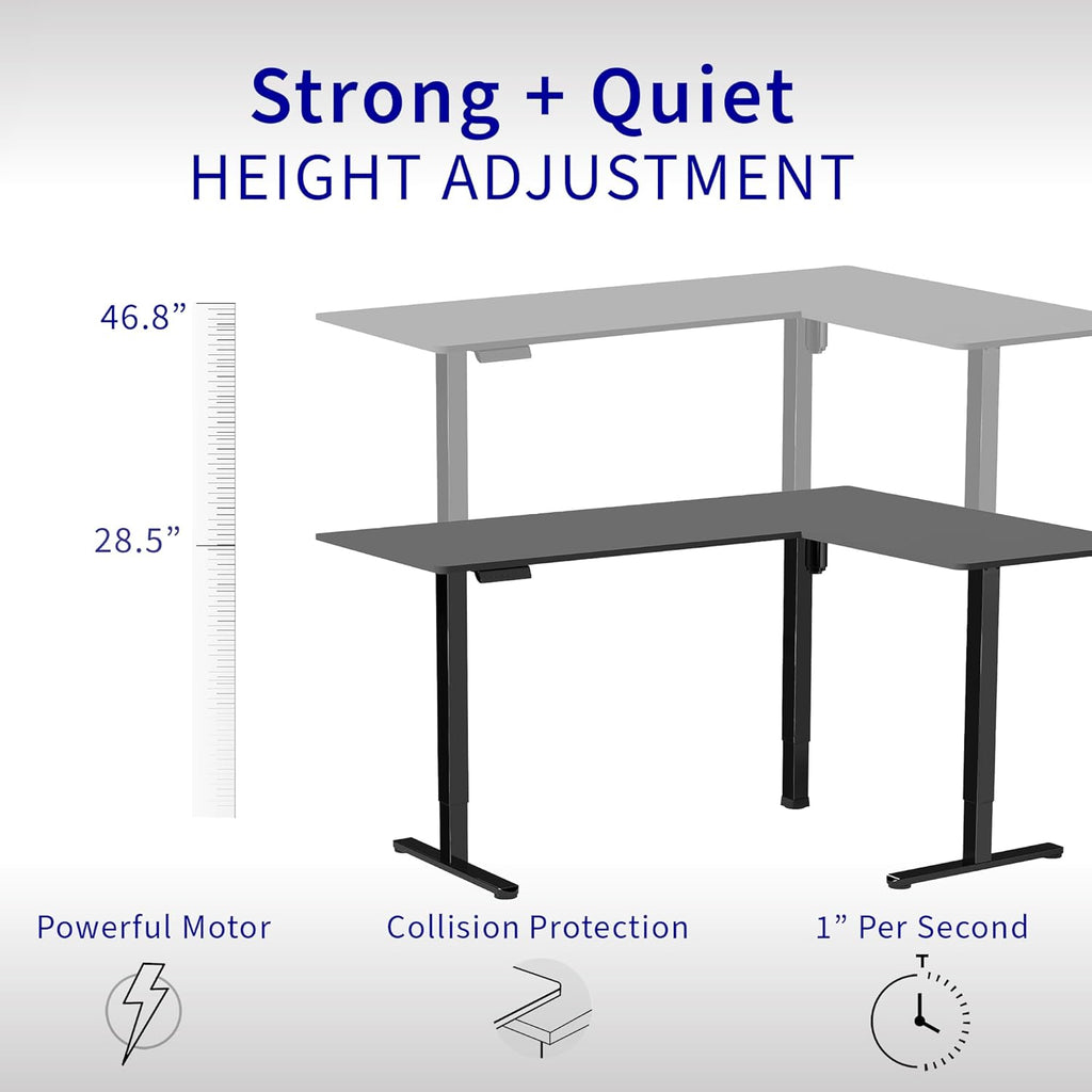 VIVO Corner Standing Desk, 63 x 55 inch Reversible L-Shaped Workstation, Electric Height Adjustment, Home, Office, and Reception Rooms, Black Table Top Black Frame, DESK-E3CTB