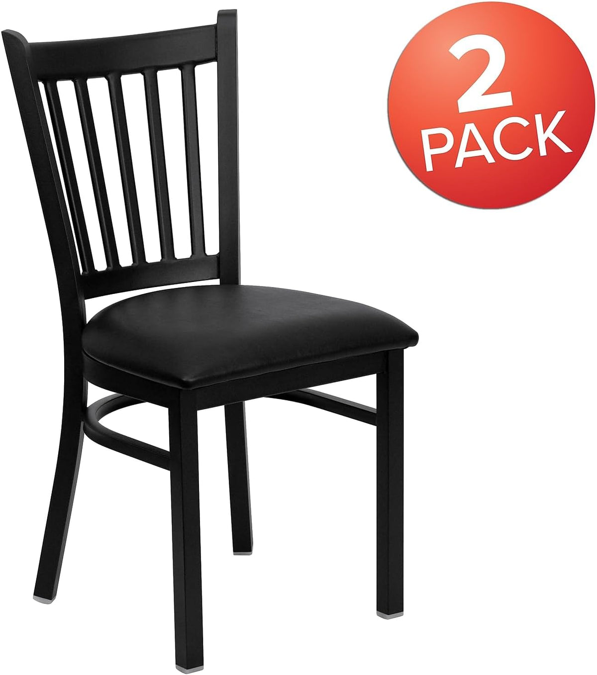 Flash Furniture Hercules Series Vertical Back Metal Restaurant Chairs, Upholstered Armless Dining Chairs for Restaurants/Kitchens, Set of 2, Black