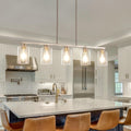 Mecgirn Island Light for Kitchen, Brushed Nickel Dining Room Light Fixture Over Table, 5-Light Linear Chandelier Pendant Lighting for Dining Table Kitchen Island Living Room