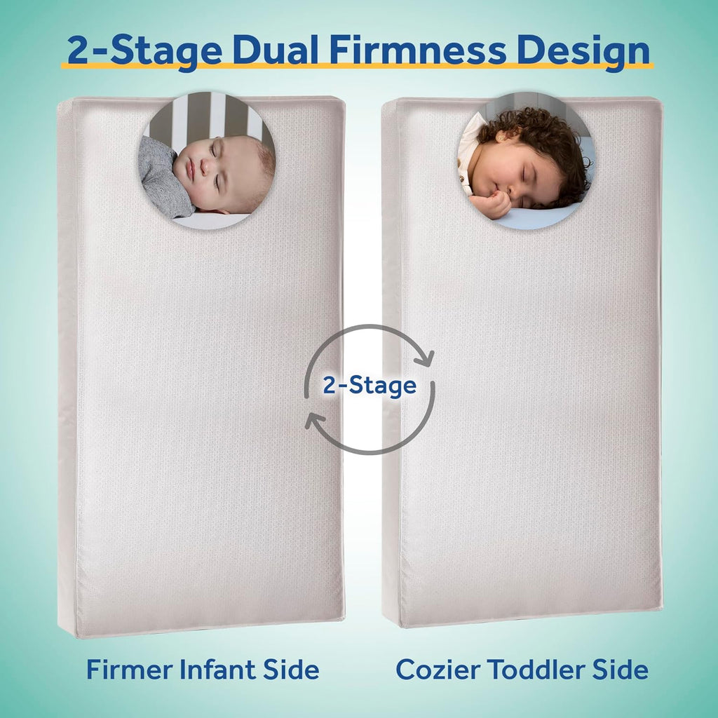 Sealy Baby Cozy Cool Hybrid Breathable Crib Mattress, GREENGUARD GOLD Certified, Made in USA, Cooling Foam, 2 Stage, Toddler Bed Fit, 204 Coils & Cotton Cover, Safety & Quality Tested, 52x28"