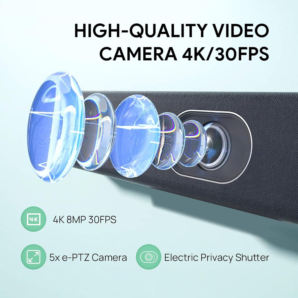 Yealink UVC40 E2 USB Conference Room Camera System Ultra-HD 4K Video Conference Camera 120° Wide-Angle Lens Built-in 8 Microphone Arrays Auto Framing Speaker Tracking and Smart Area Exposure Webcam