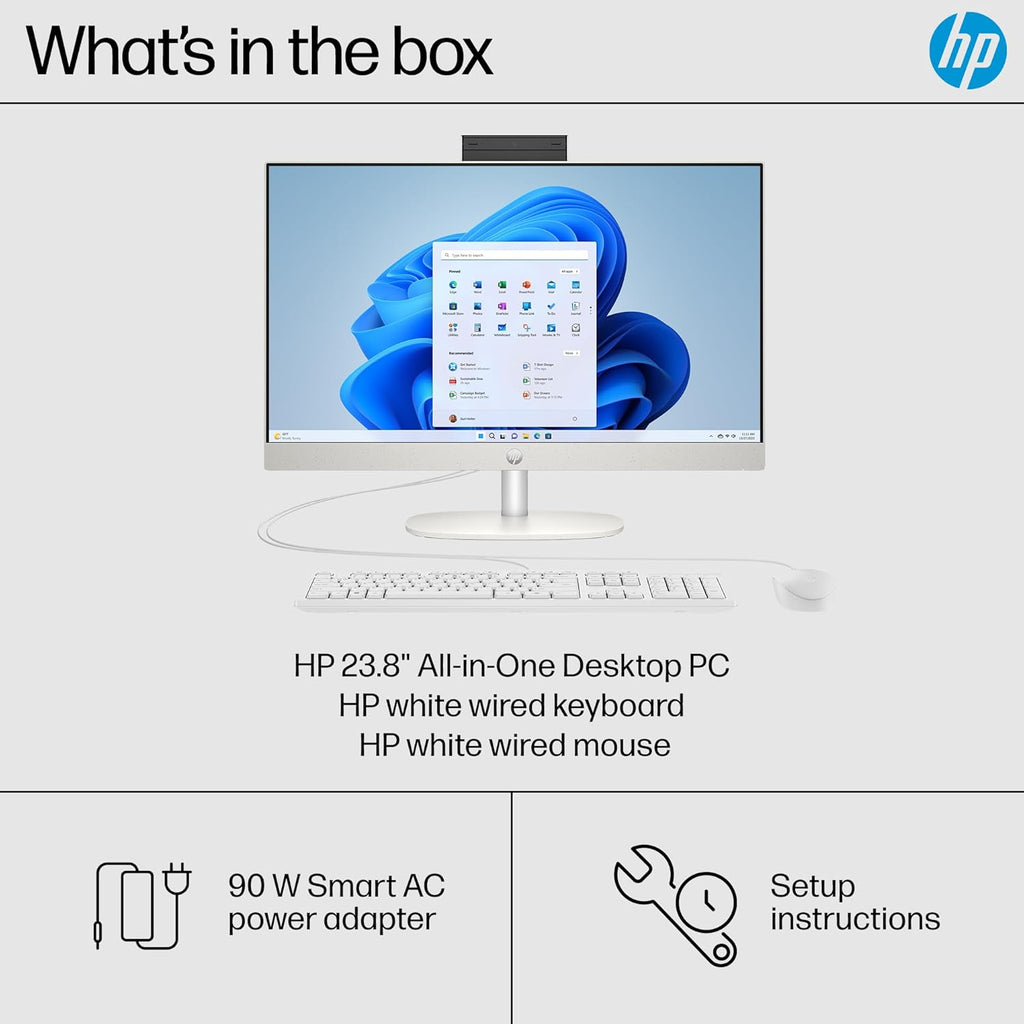 HP 24 inch All-in-One Desktop PC, FHD Display, AMD Ryzen 5 7520U, 8 GB RAM, 256 GB SSD, AMD Radeon Graphics, Windows 11 Home, 24-cr0002 (2024)
