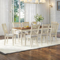 AMERLIFE 9-Piece Farmhouse Solid Wood Dining Table Set with 8 Upholstered Chairs, Roman Conical Legs, Seats up to 8, 79'' Dining Table & Chairs Set for Kitchen and Dining Room, Rustic Cream