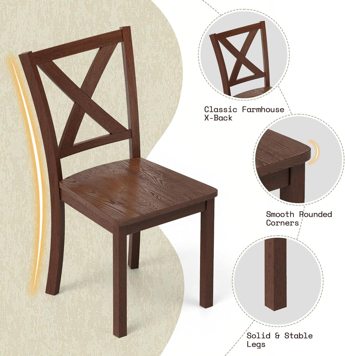 AMERLIFE 6-Piece Farmhouse Dining Table Set, 59" Wooden Table with 4 Chairs & Bench, Dining & Kitchen Room Set for 6, Space-Saving Rustic Dining Set, Walnut