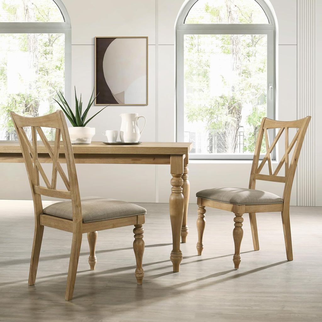 Roundhill Furniture Verta Solid Wood Cross-Back Dining Chairs, Set of 2, Light Oak Finish