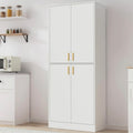 Cozy Castle Kitchen Pantry Cabinet, 71" Tall Wood Storage Cabinet with Doors and Shelves 4 Doors Freestanding Cupboard for Dining Room Living Room Furniture, White
