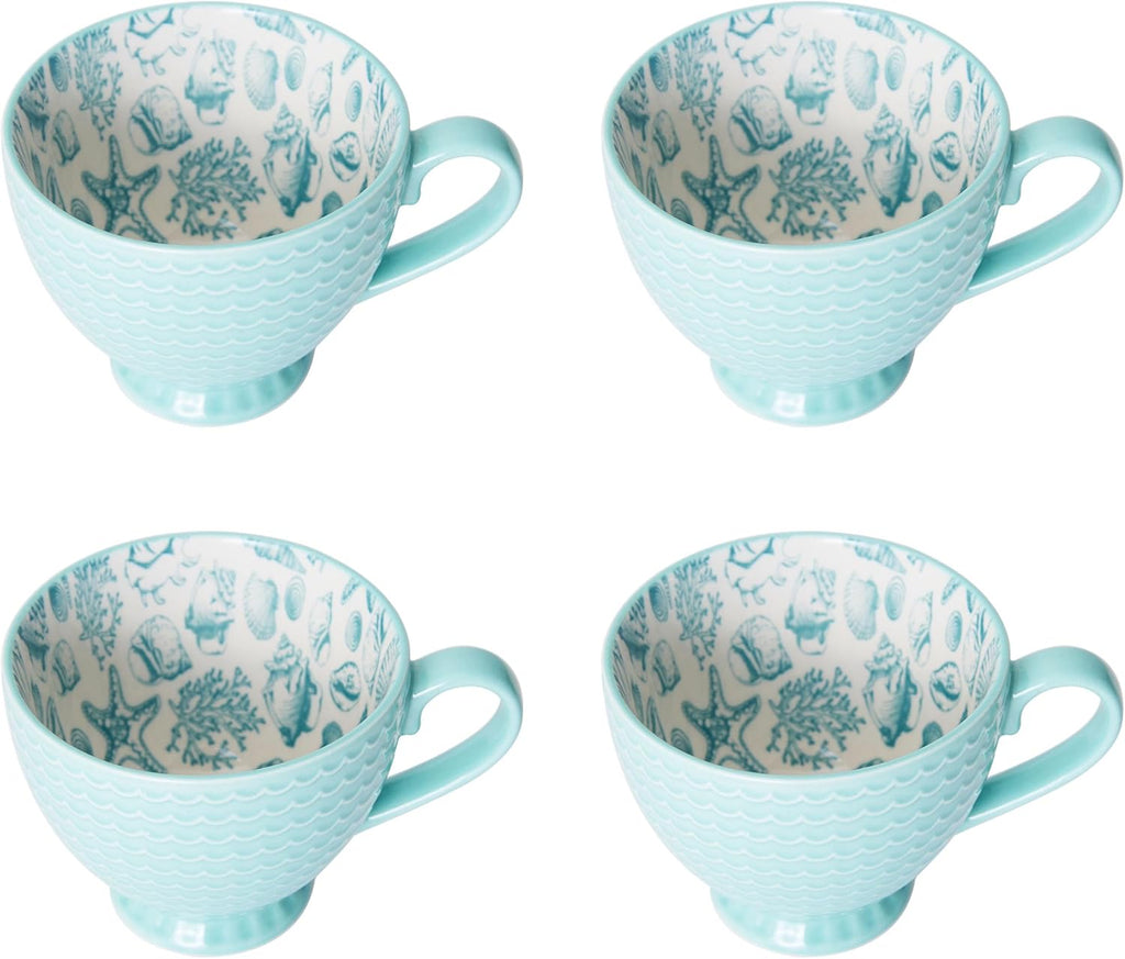 Pfaltzgraff Venice 16-Piece Stoneware Dinnerware Set, Service for 4, Aqua and White Color Combination, Durable and Chip Resistant, Microwave Safe