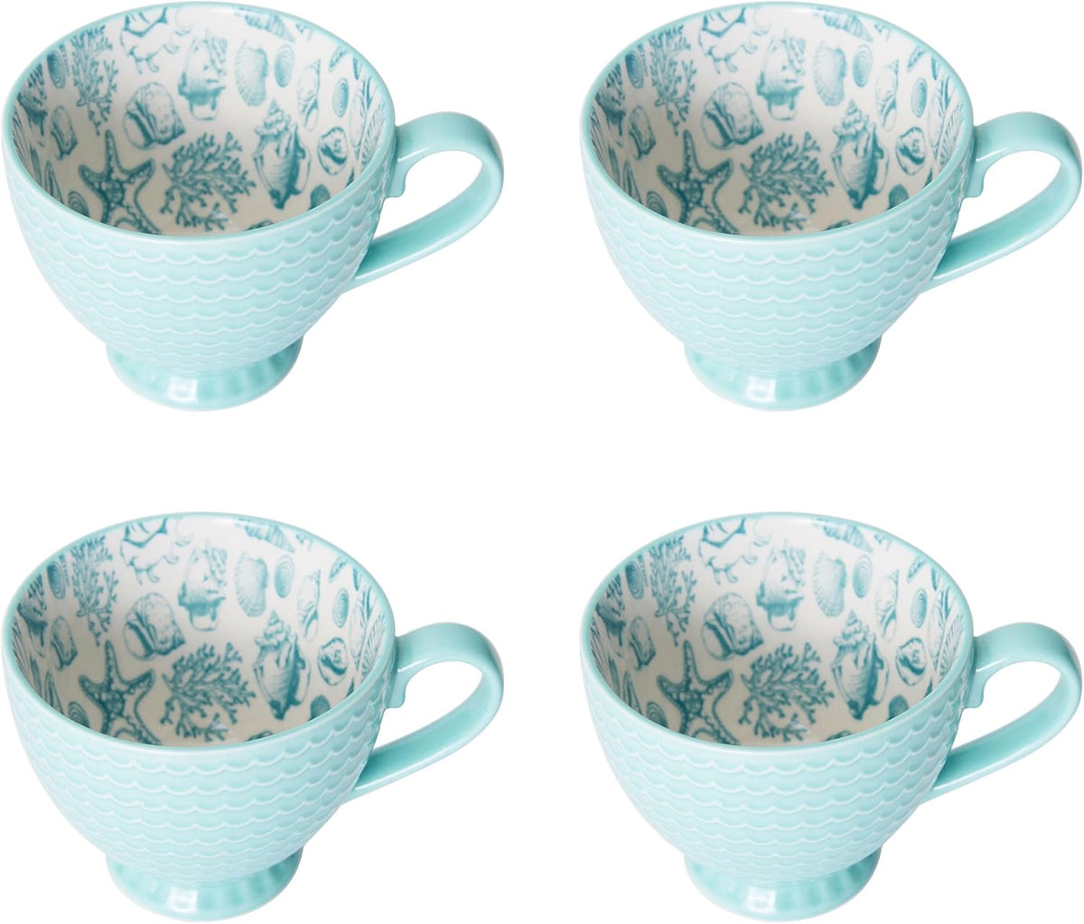 Pfaltzgraff Venice 16-Piece Stoneware Dinnerware Set, Service for 4, Aqua and White Color Combination, Durable and Chip Resistant, Microwave Safe