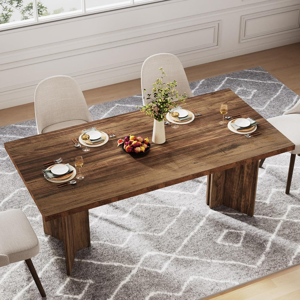 Tribesigns 63-inch Dining Table for 4-6, Farmhouse Kitchen Table with Large Tabletop, Rectangular Dinner Eating Table for Dining Room, Living Room, Kitchen, Dark Brown