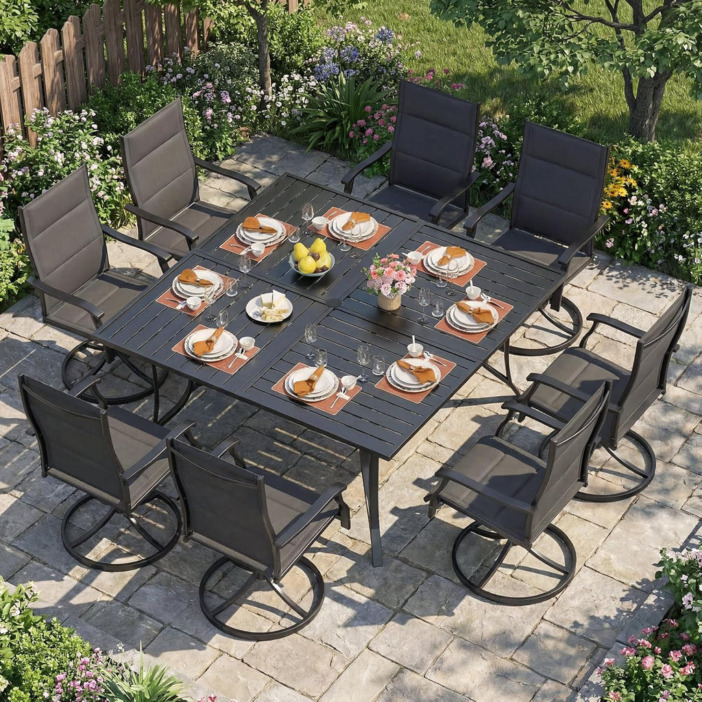 Tangkula 60" x 60" Metal Patio Dining Table for 8, Square Heavy Duty Outdoor Dining Table with Umbrella Hole, 8-Person Outside Dining Furniture for Porch, Garden, Balcony and Backyard