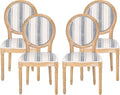 Christopher Knight Home Phinnaeus Dining Chair Set, Set of 4, Wood, Dark Blue Stripes + Light Beige + Natural