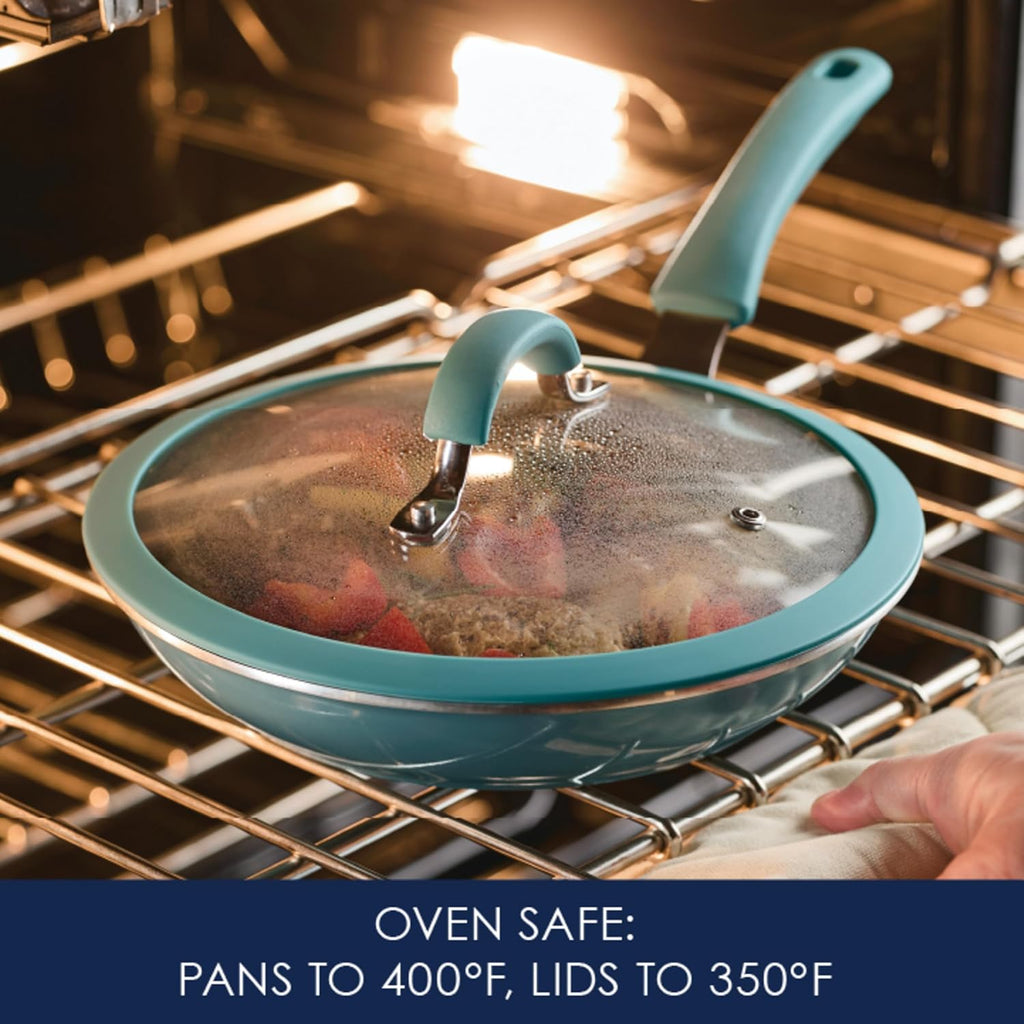 Rachael Ray Cook + Create Nonstick Cookware/Pots and Pan Set, 10 Piece, Agave Blue