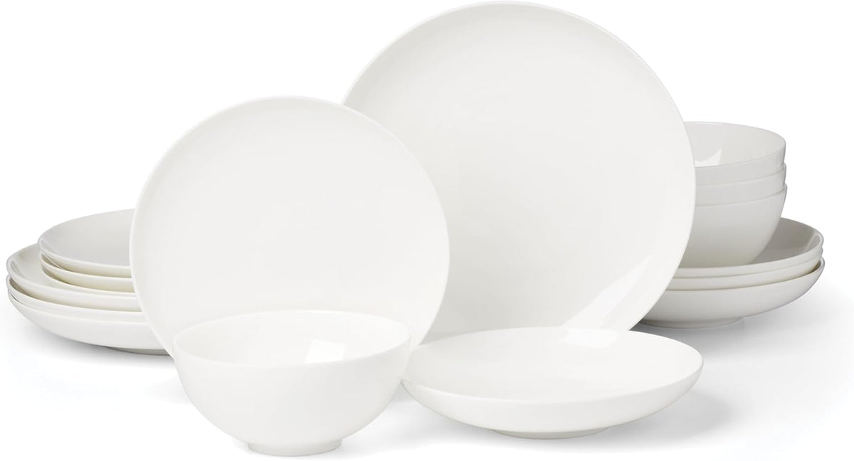 Lenox Dinnerware Set, Studio 1414 Coupe 16-Piece Set, Service For 4, Bone China Material, Dishwasher & Microwave Safe, Home And Kitchen, Kitchen And Dining, Plates And Bowls Sets (White, 16 Pieces)