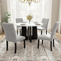 Merax 5-Piece Round Dining Table Set, Modern 4 Upholstered Chairs for Living,Kitchen Room, 43 Inch, White+Gray