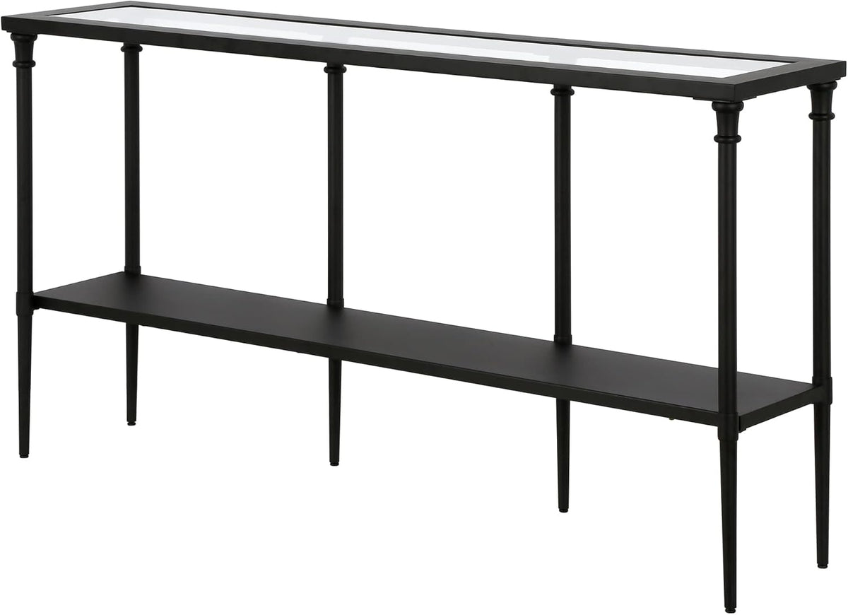 Nellie 55'' Wide Rectangular Console Table with Metal Shelf in Blackened Bronze