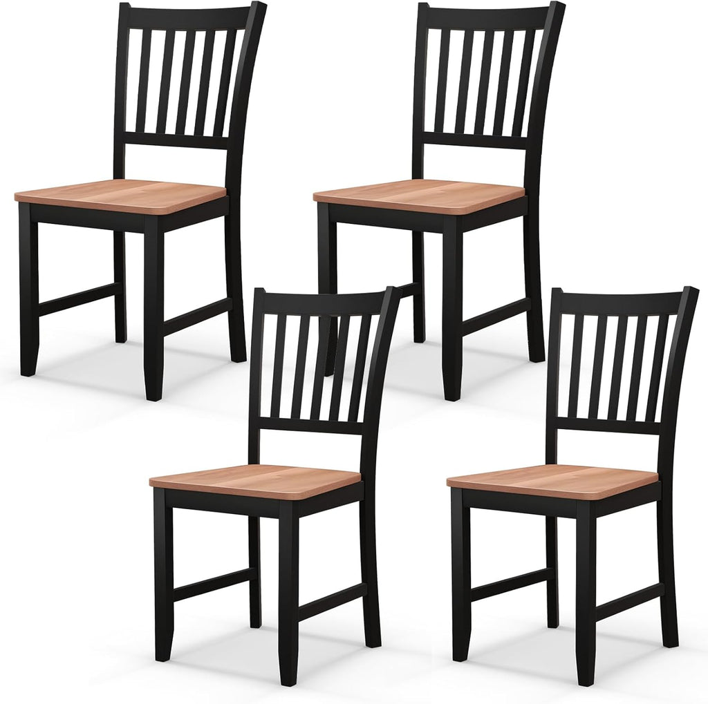 NAFORT Wood Dining Chairs Set of 4, High Back Kitchen Chairs with Solid Rubber Wood Legs, Non-Slip Foot Pads, Max Load 300 Lbs, Farmhouse Seat Dining Room Chairs