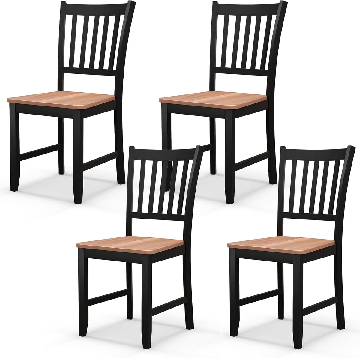 NAFORT Wood Dining Chairs Set of 4, High Back Kitchen Chairs with Solid Rubber Wood Legs, Non-Slip Foot Pads, Max Load 300 Lbs, Farmhouse Seat Dining Room Chairs